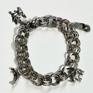 Vintage Sterling Silver Charm Bracelet Triple Link Animals 8” Jewelry 925 33.5g